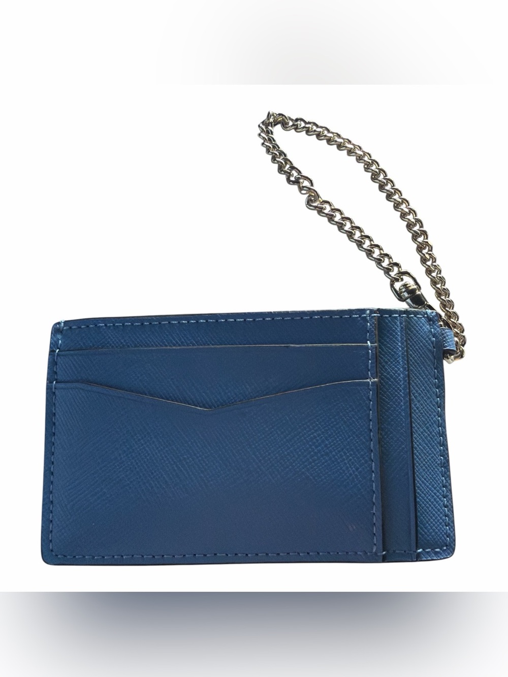 Kate Spade Blue Saffiano Leather Card Holder Key Chain Lanyard Wristlet Wallet - Picture 2 of 11